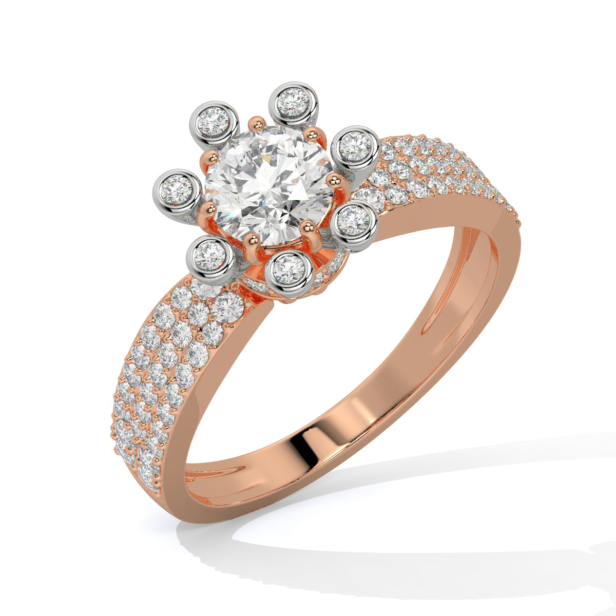 Radiant Dual-Tone Blossom Diamond Ring