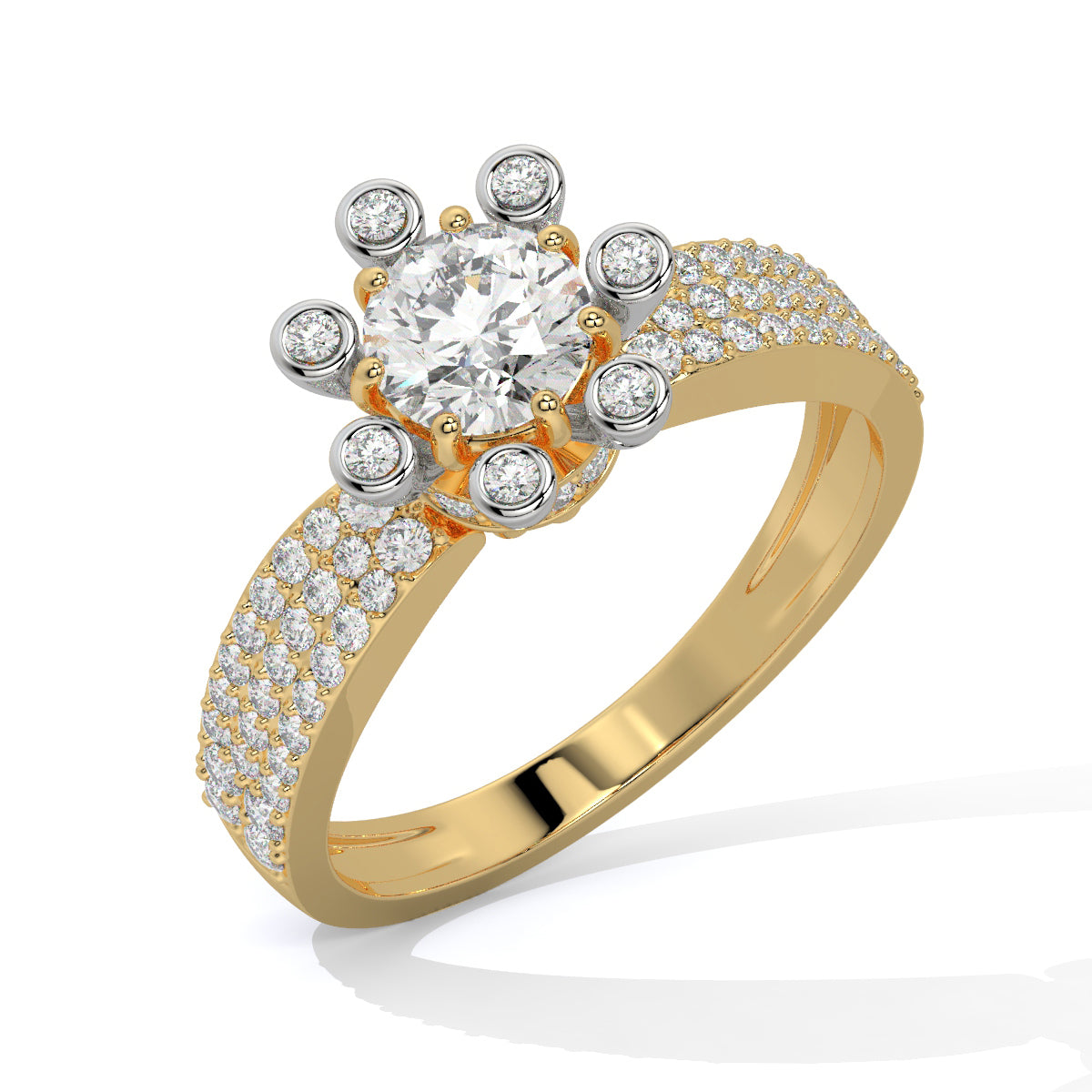 Radiant Dual-Tone Blossom Diamond Ring