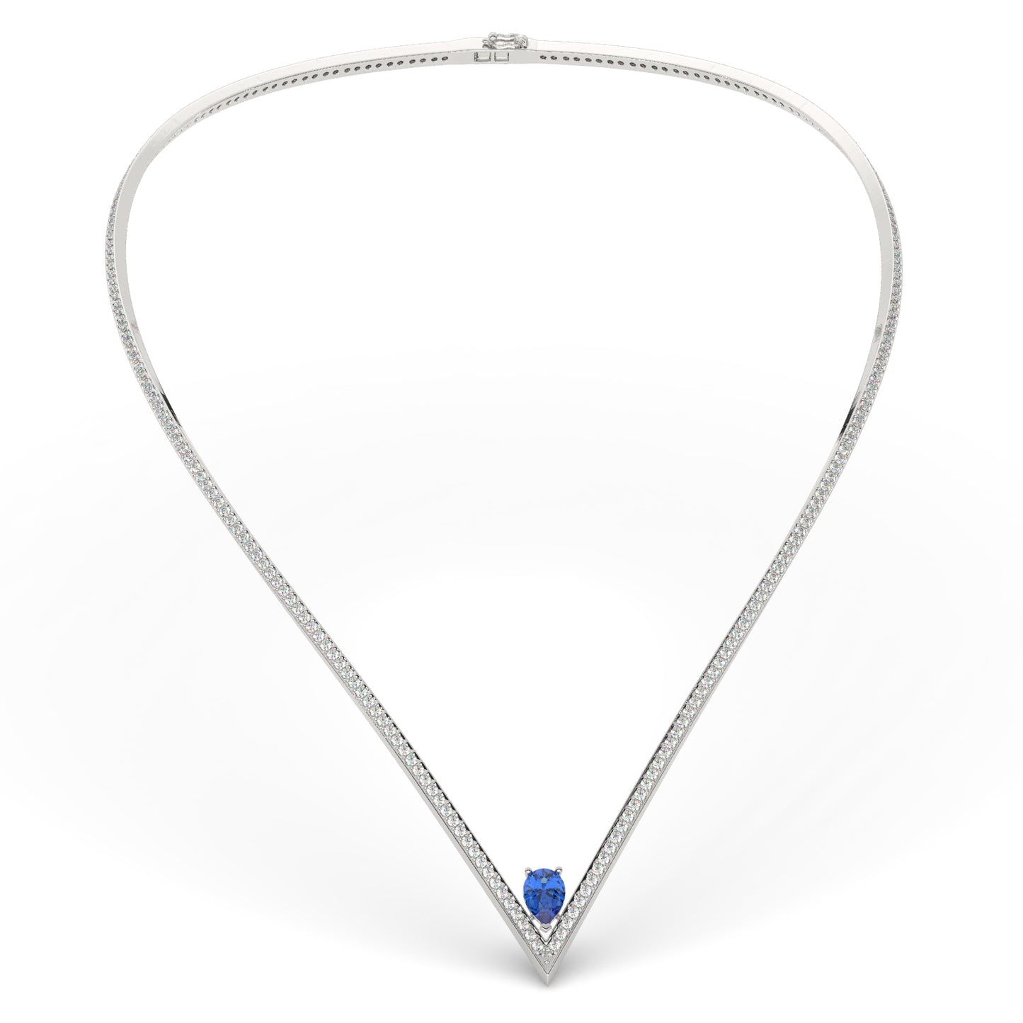V-Cut Blue Sapphire Diamond Necklace