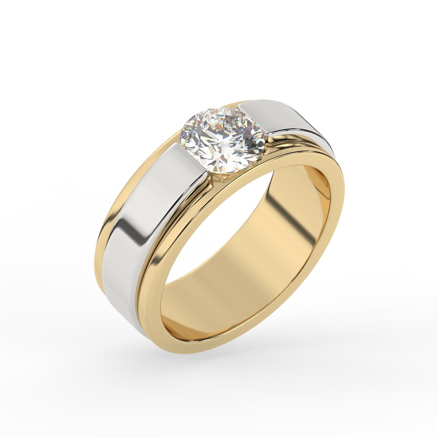 Bold Two-Tone Solitaire Diamond Ring