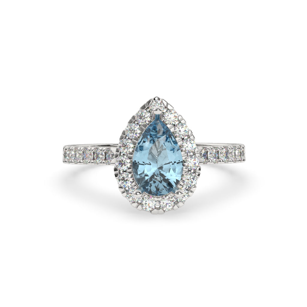 Pear-Shaped Aquamarine Halo Ring