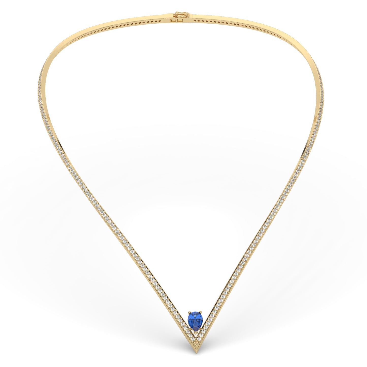 V-Cut Blue Sapphire Diamond Necklace