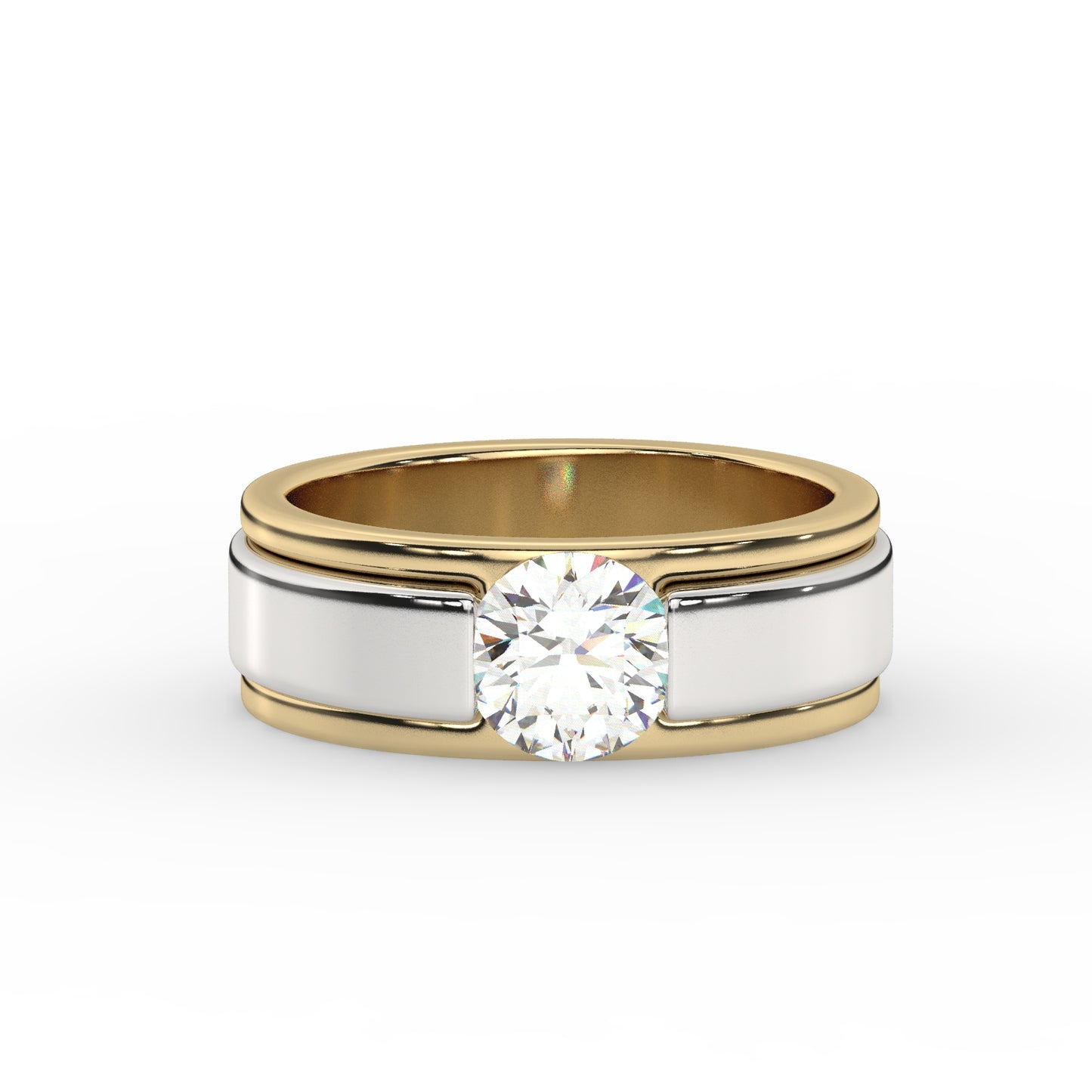 Bold Two-Tone Solitaire Diamond Ring