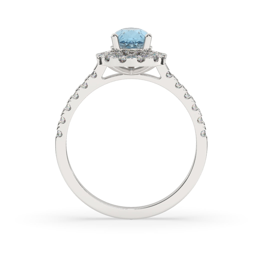 Pear-Shaped Aquamarine Halo Ring