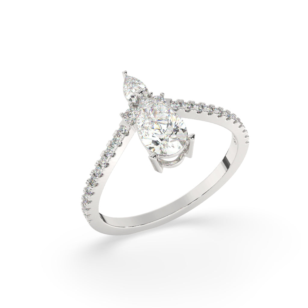 Pear-Cut Diamond Crossover Ring