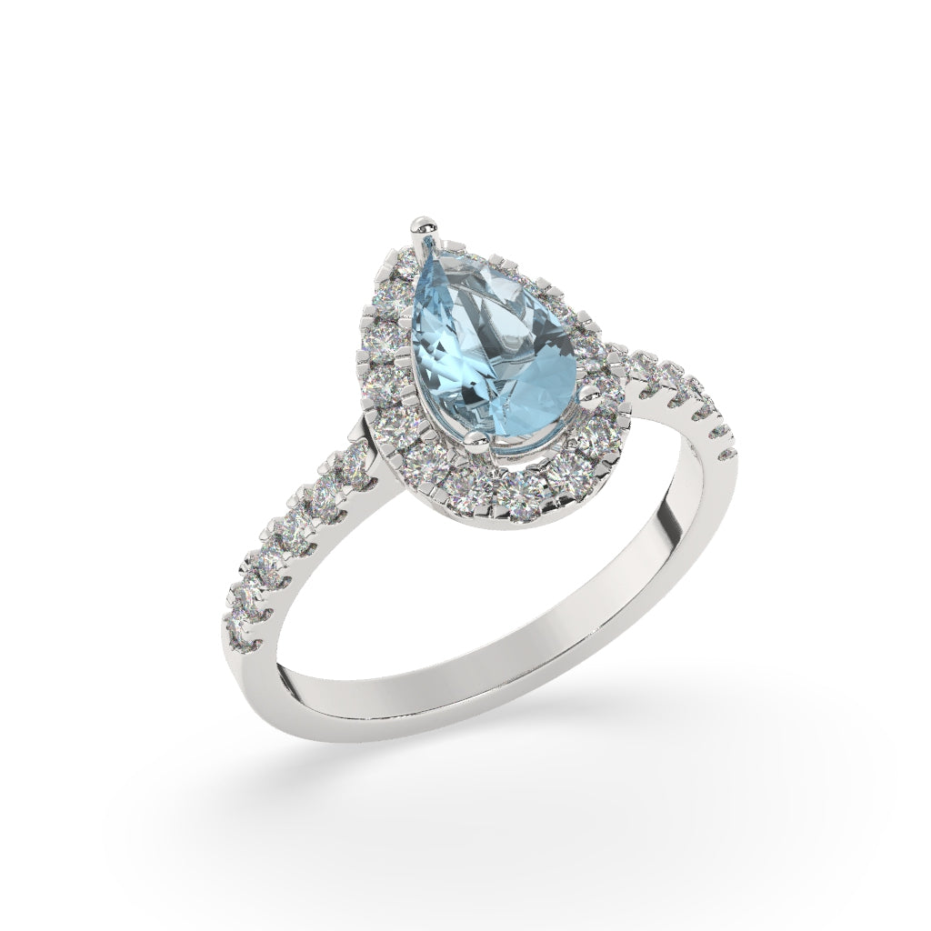 Pear-Shaped Aquamarine Halo Ring