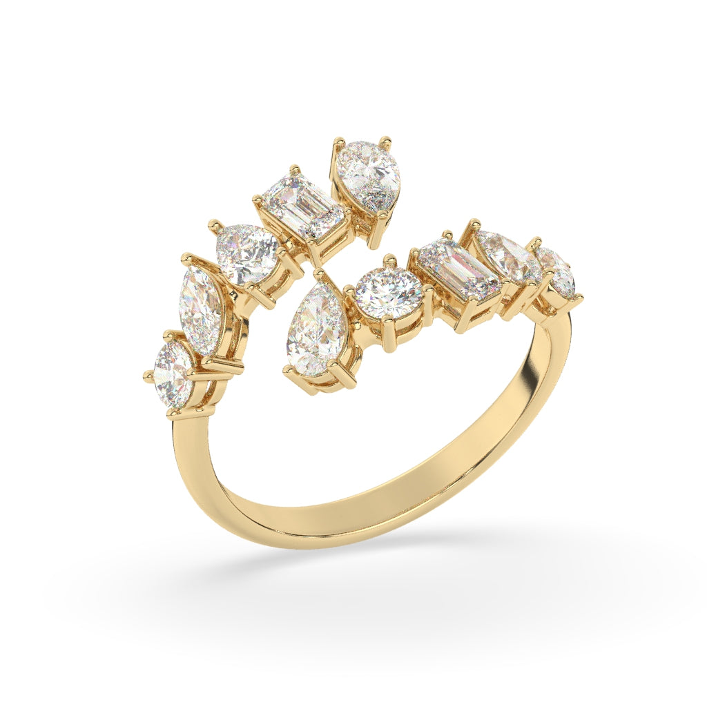 Multi-Cut Diamond Open Ring