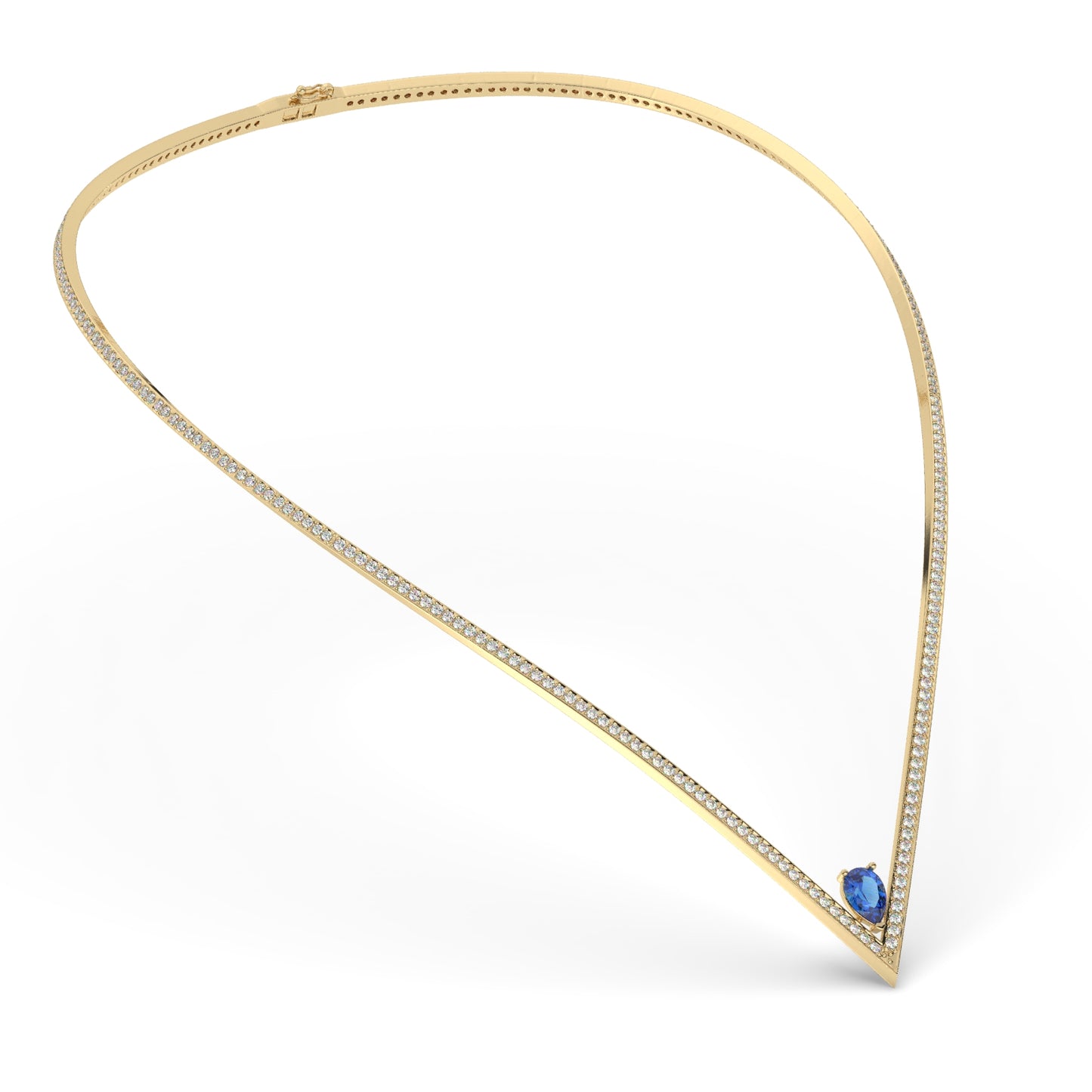 V-Cut Blue Sapphire Diamond Necklace