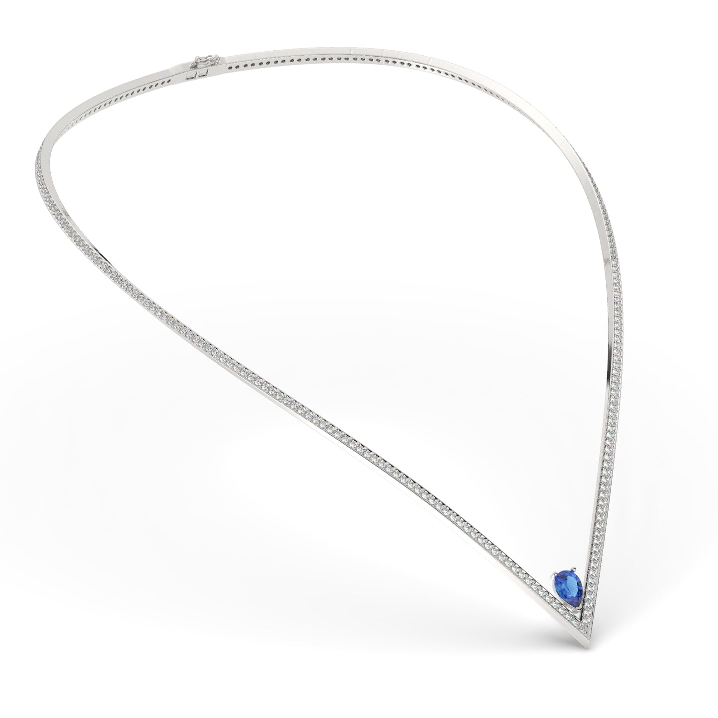 V-Cut Blue Sapphire Diamond Necklace