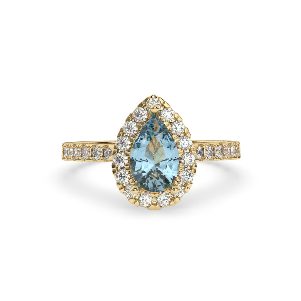 Pear-Shaped Aquamarine Halo Ring