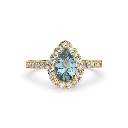 Pear-Shaped Aquamarine Halo Ring