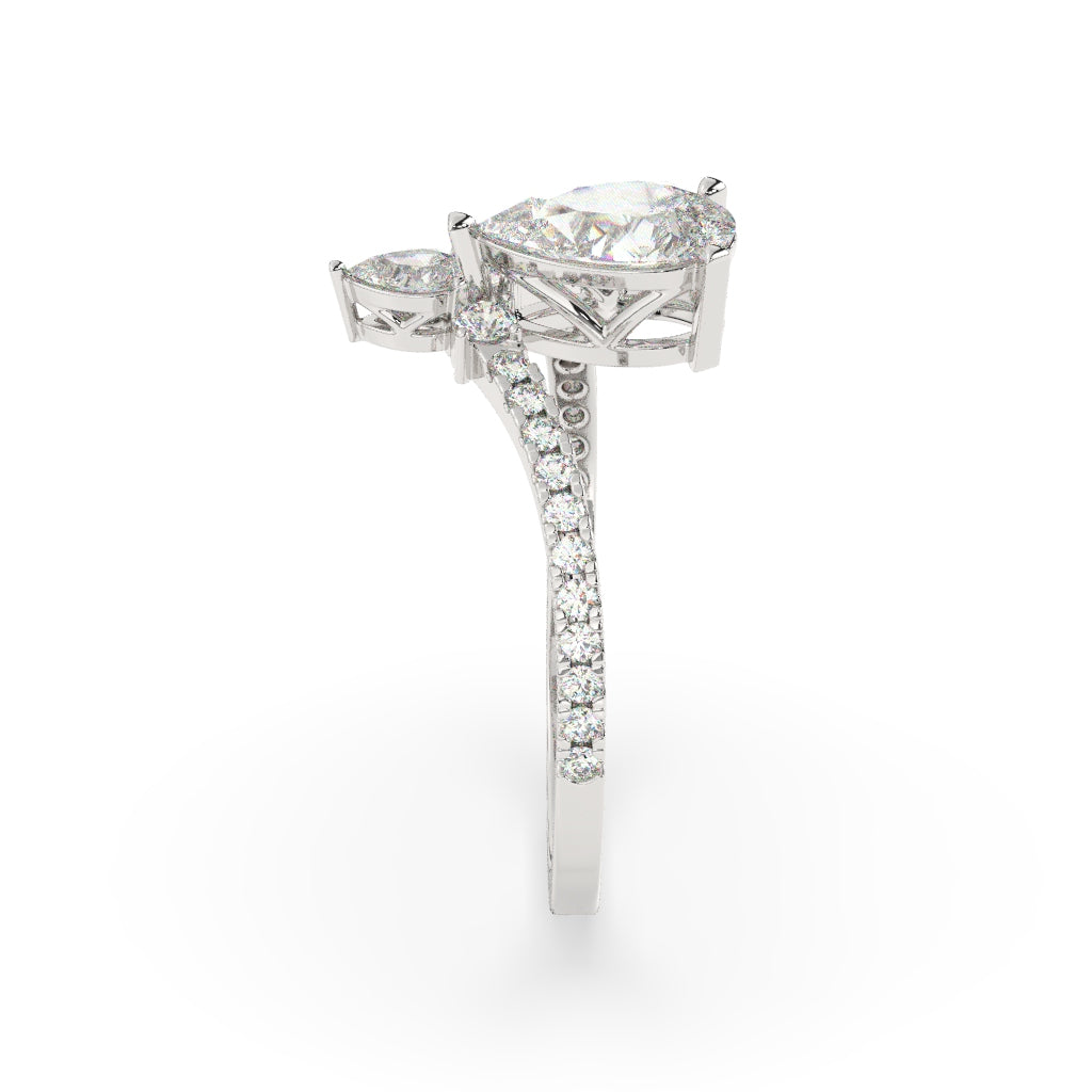 Pear-Cut Diamond Crossover Ring