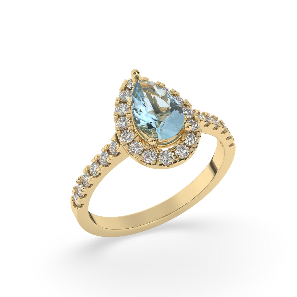 Pear-Shaped Aquamarine Halo Ring