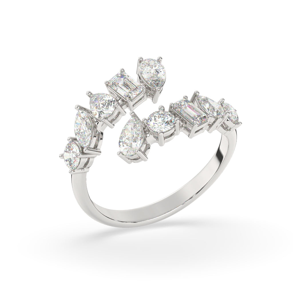 Multi-Cut Diamond Open Ring