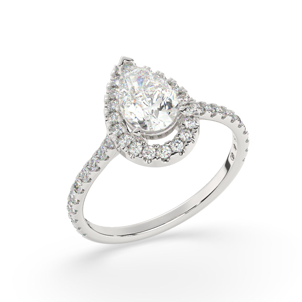Pear-Shaped Diamond Halo Ring