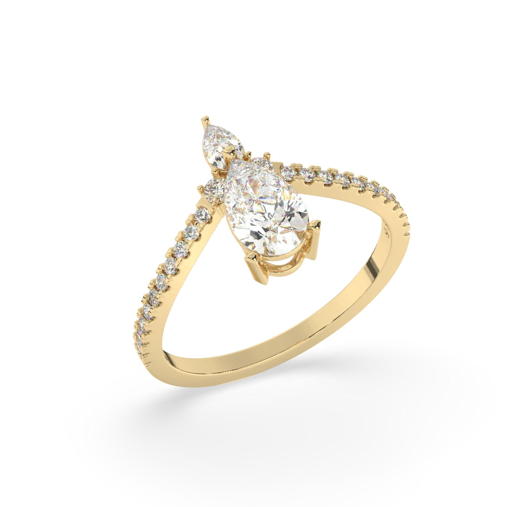 Pear-Cut Diamond Crossover Ring