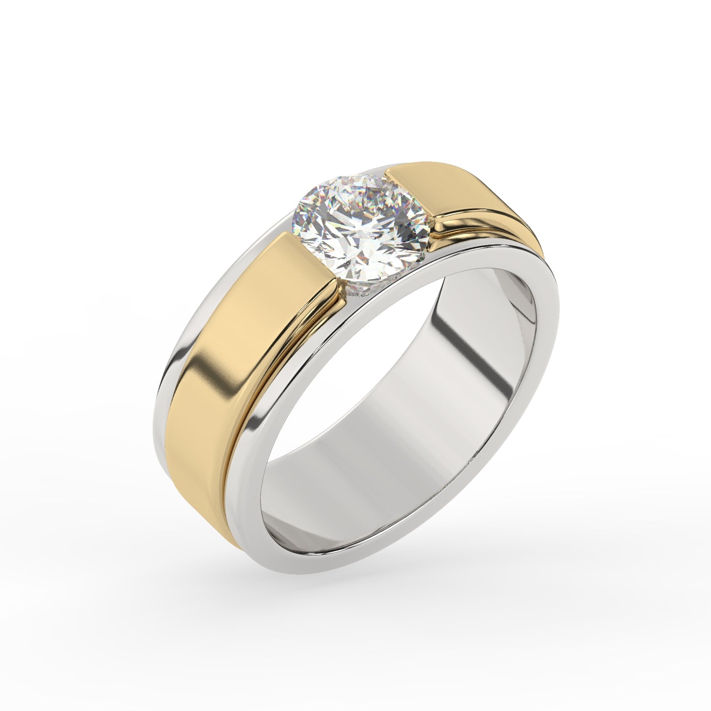 Bold Two-Tone Solitaire Diamond Ring