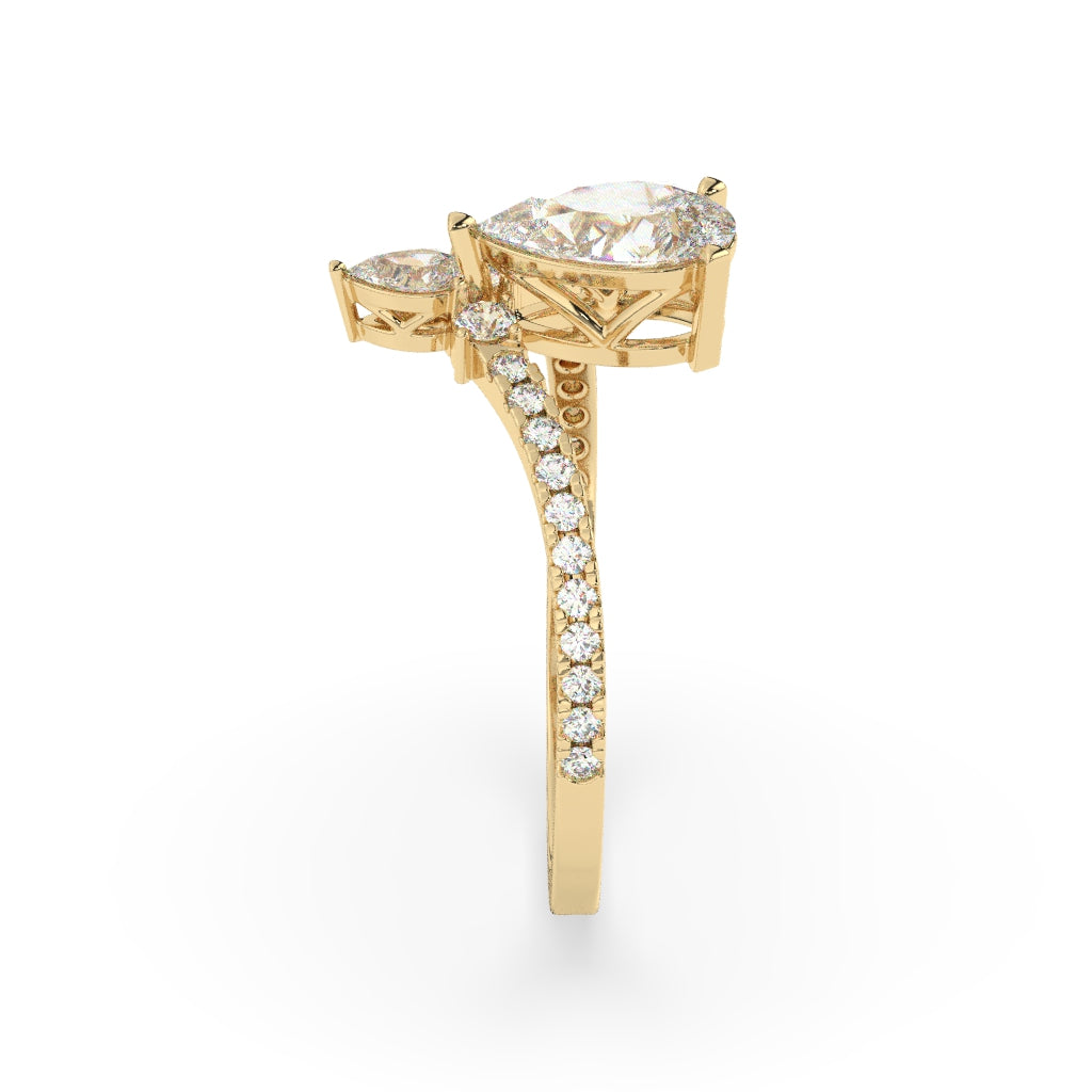 Pear-Cut Diamond Crossover Ring