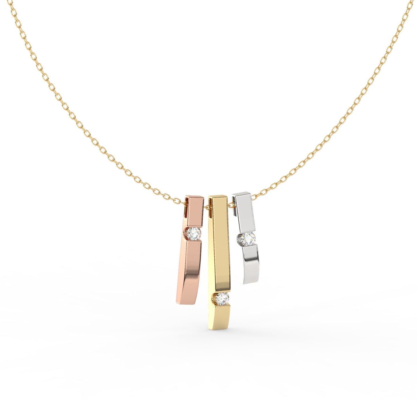 Trio Tone Diamond Bar Pendant