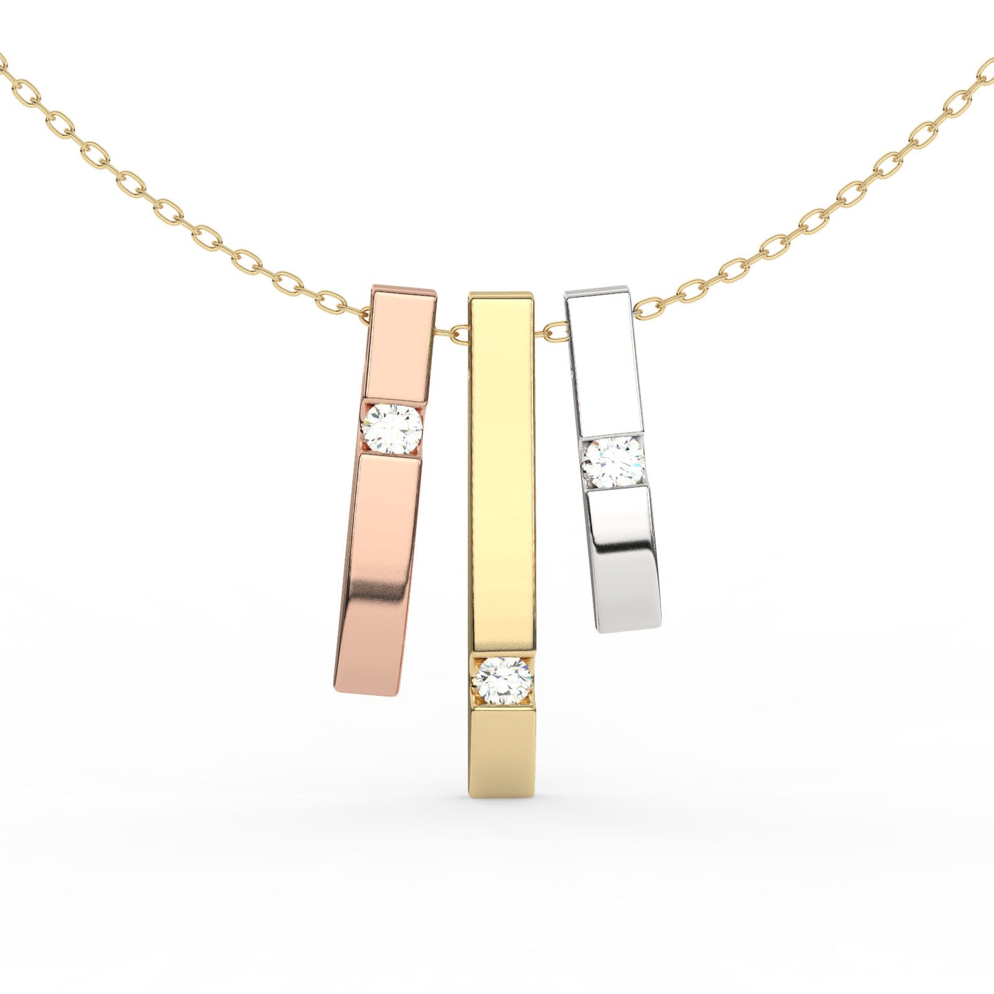 Trio Tone Diamond Bar Pendant