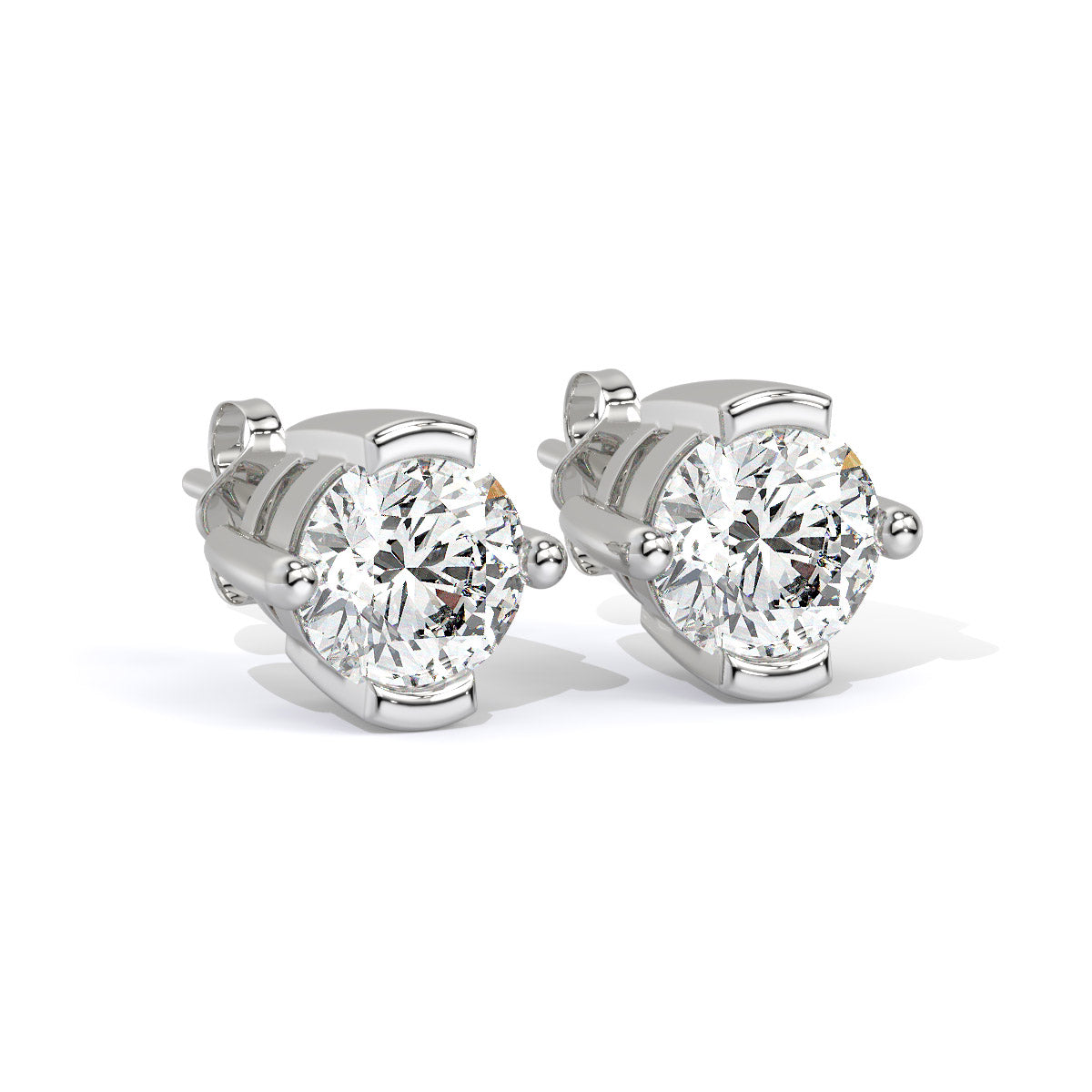 Solitaire Crest Round Diamond Studs